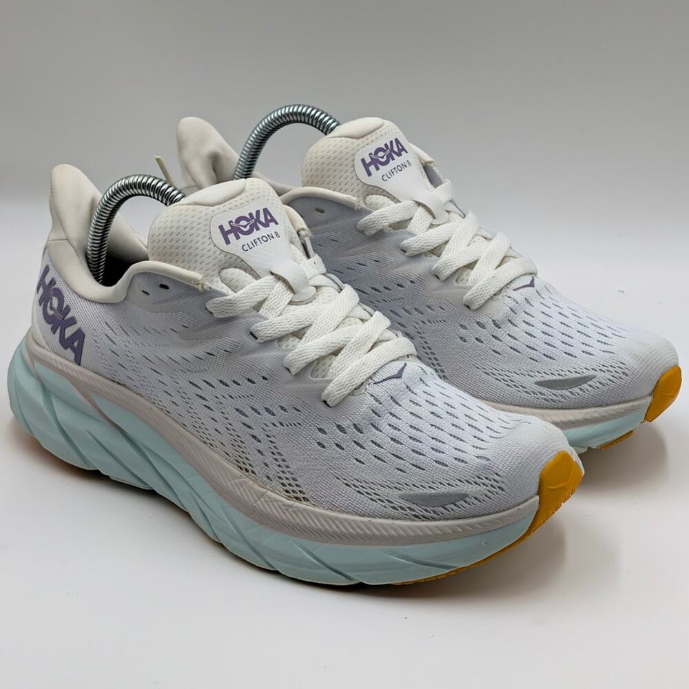 Hoka One One Clifton 8 Blanc De Blanc Womens 9B UK 7.5 Running Shoes Sneakers